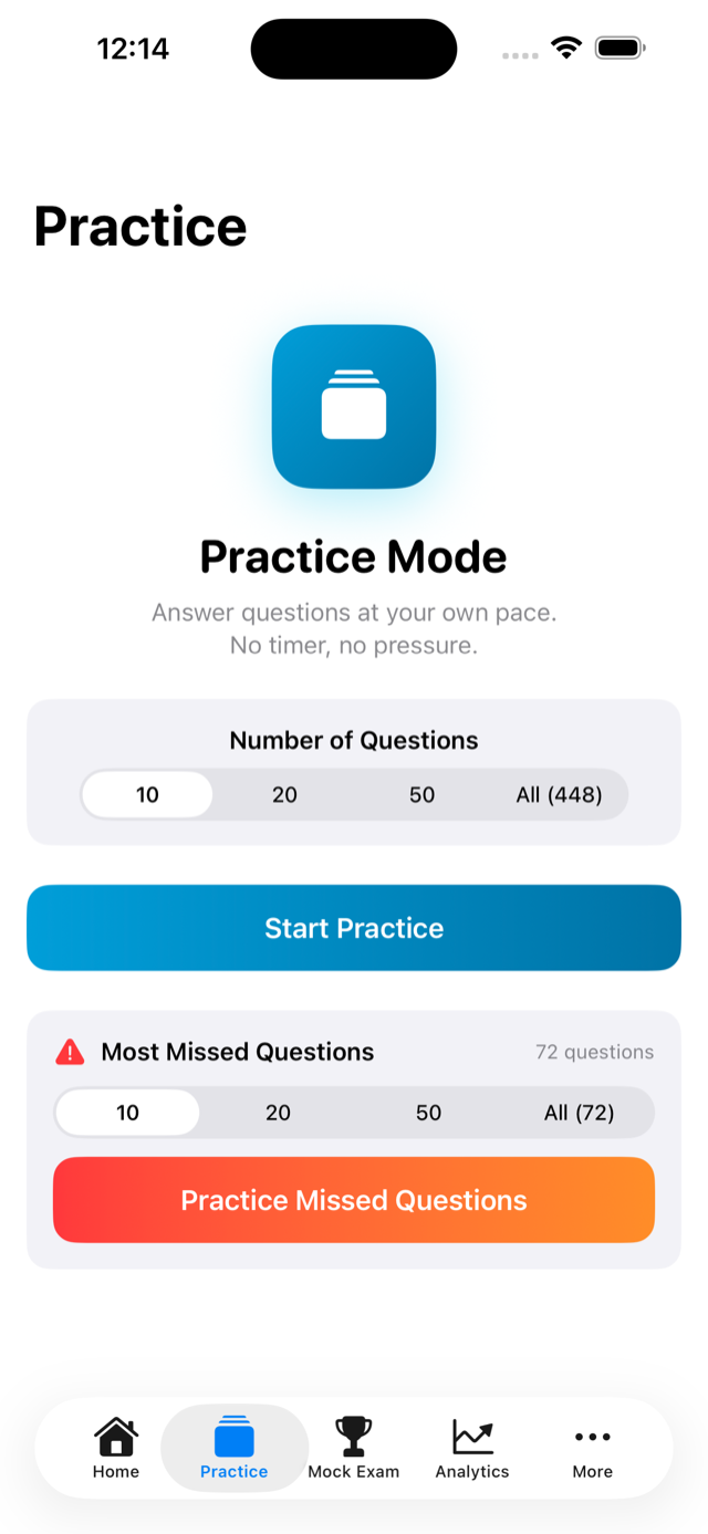 Practice question session screen